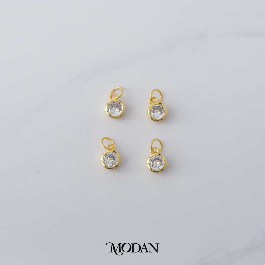 Round Diamond Cut Dangle Charm DIY Charm Liontin Berlian Gantung Hypoallergenic Gold Filled