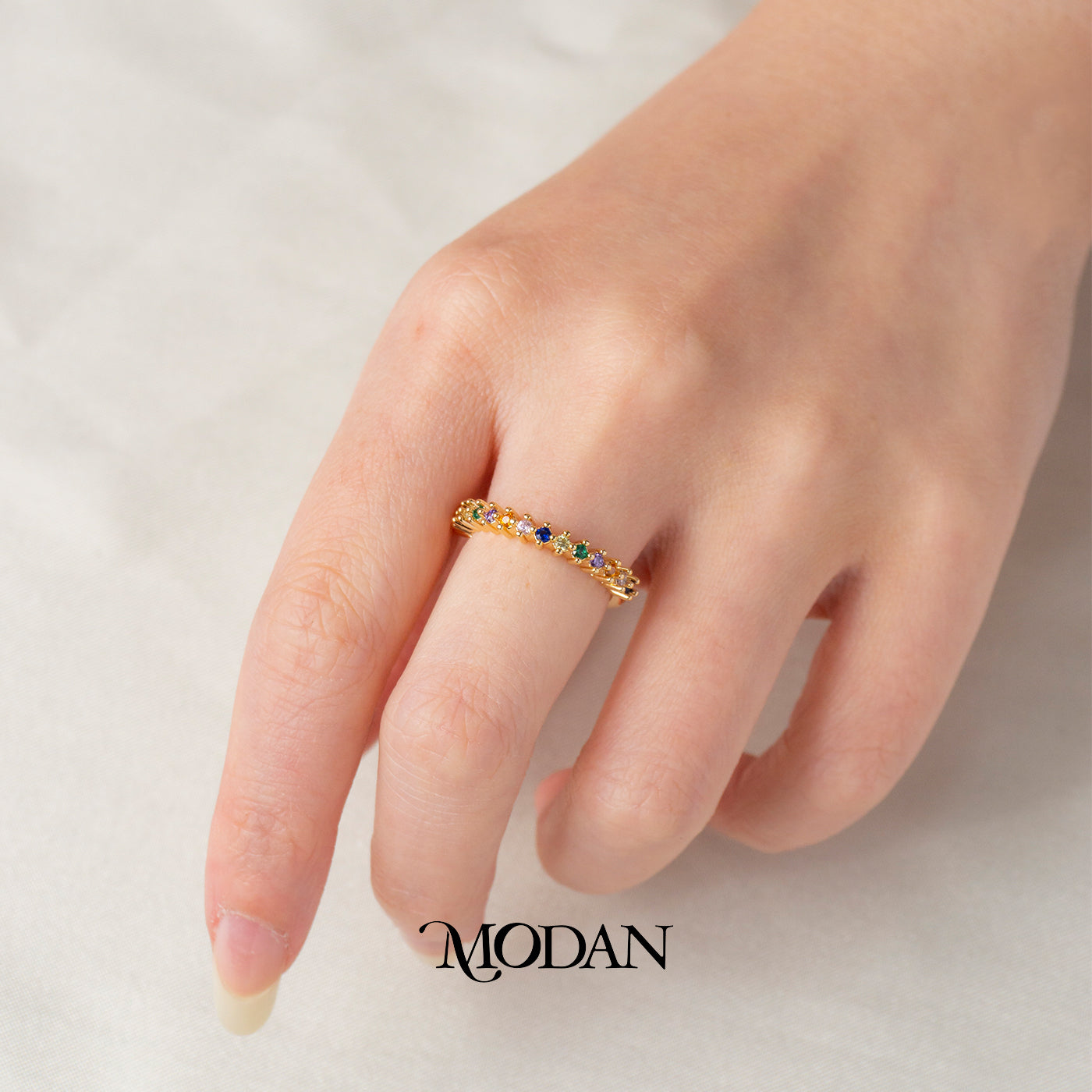 Dainty Colorful Band Open Ring Cincin Berderet Pelangi Ramping Hypoallergenic Gold Plated