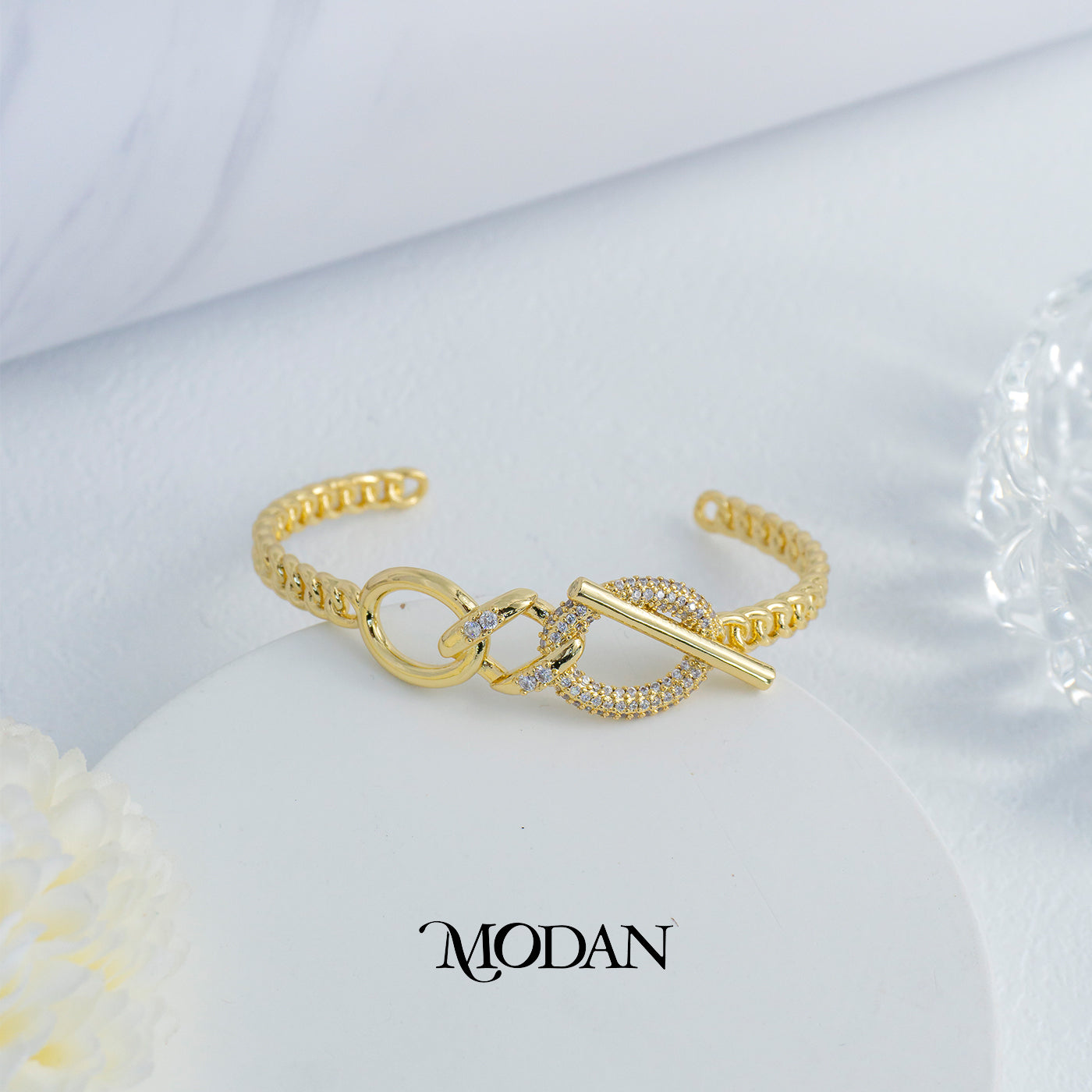 (6cm) Luxury Geometric Oval Bar Cuff Bracelet Gelang Kaku Pesta Hypoallergenic Gold Filled