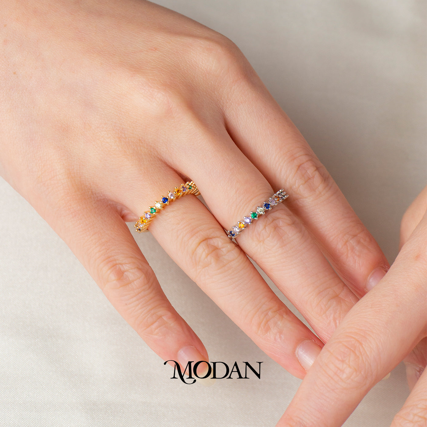 Dainty Colorful Band Open Ring Cincin Berderet Pelangi Ramping Hypoallergenic Gold Plated