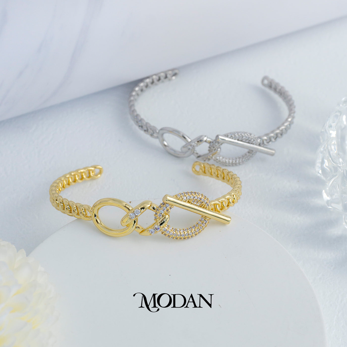 (6cm) Luxury Geometric Oval Bar Cuff Bracelet Gelang Kaku Pesta Hypoallergenic Gold Filled