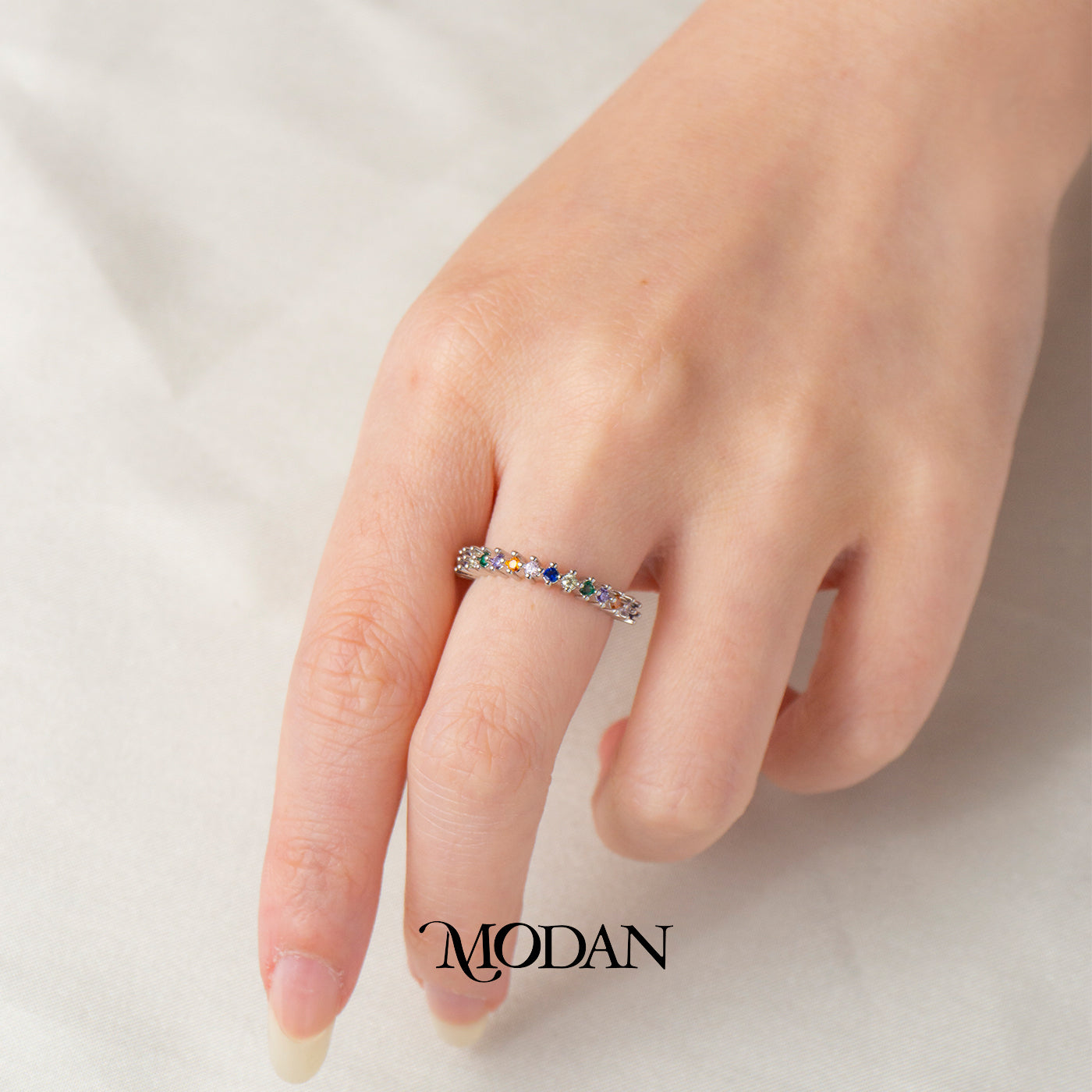 Dainty Colorful Band Open Ring Cincin Berderet Pelangi Ramping Hypoallergenic Gold Plated