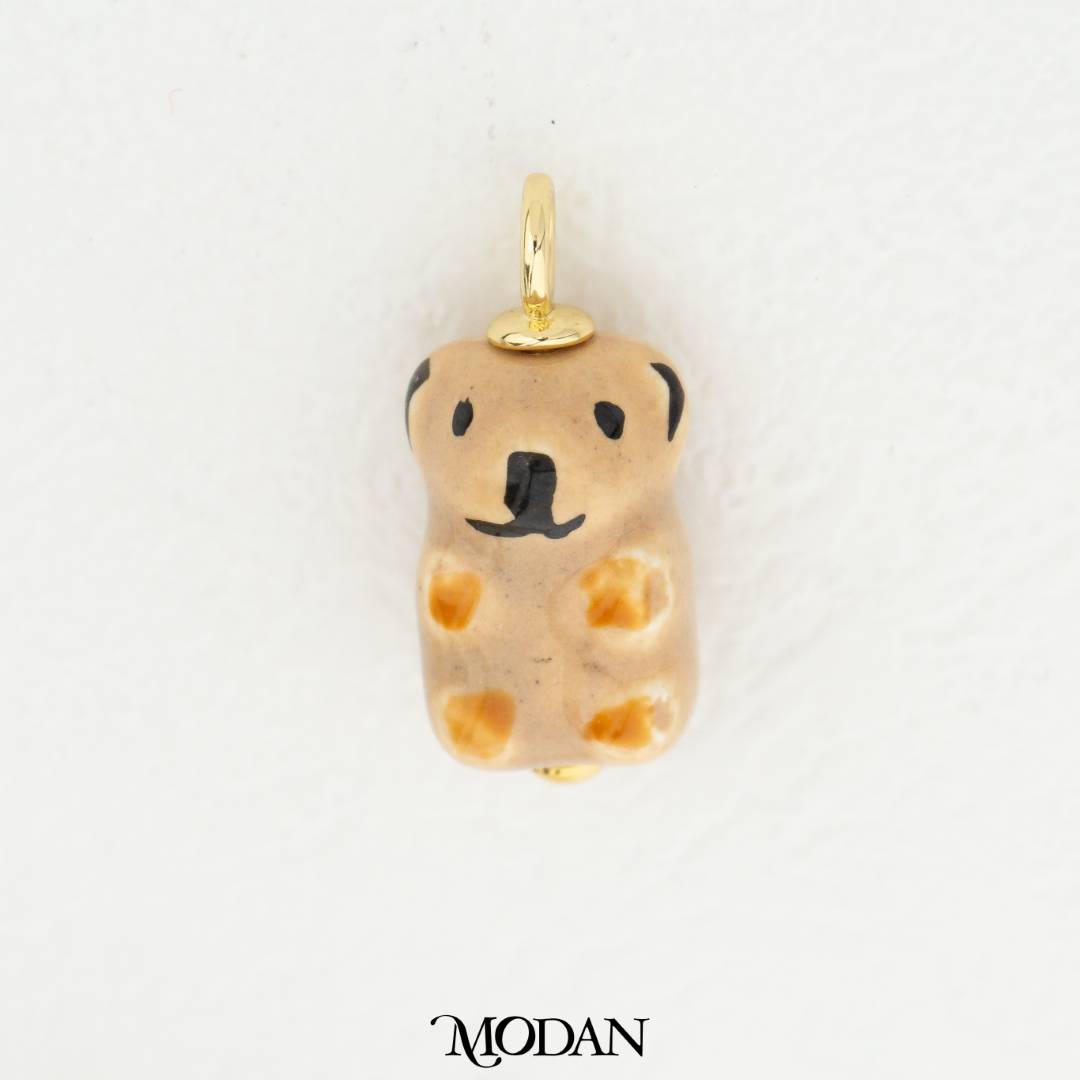 3D Cream Teddy Bear Enamel Pendant DIY Pendant Liontin Beruang Krem Hypoallergenic Gold Filled