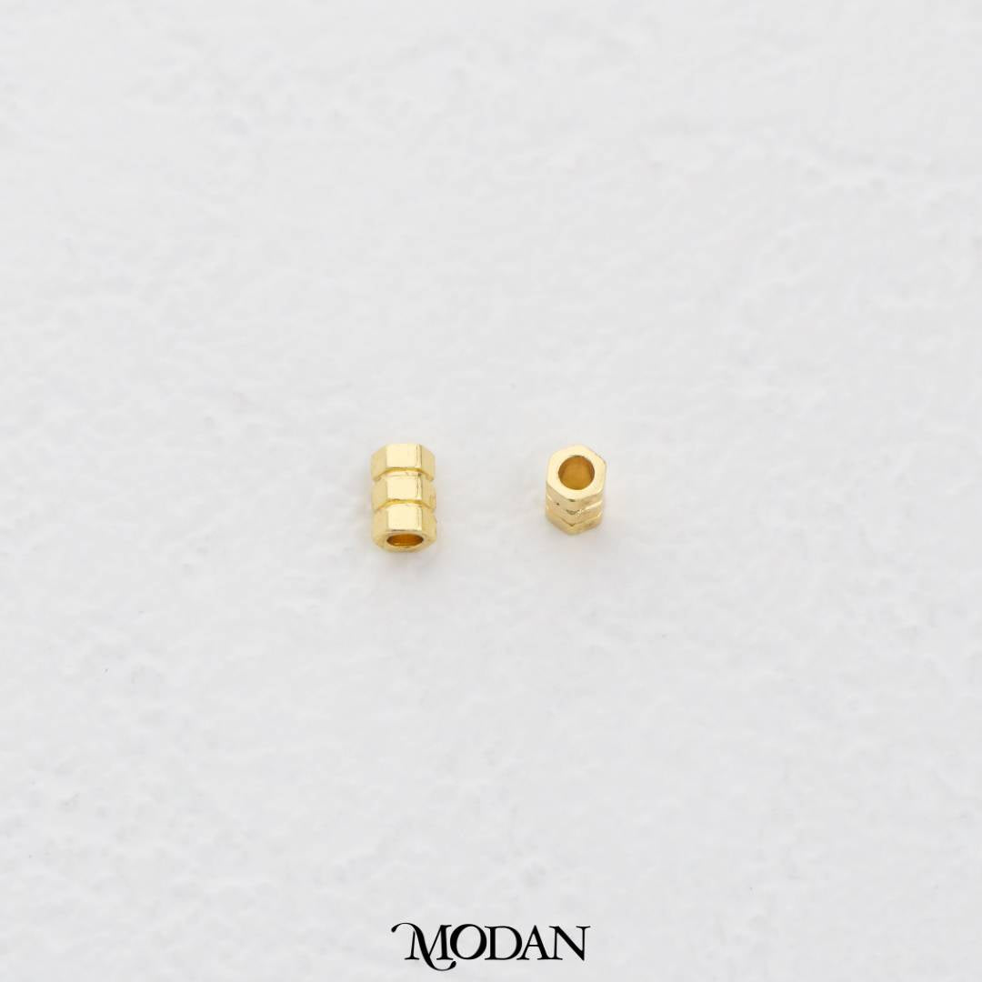 (10pcs) 4mm Double Ring Textured Tube Spacer Beads DIY Pembatas Manik Gelang/Kalung Tabung Hypoallergenic Gold Filled