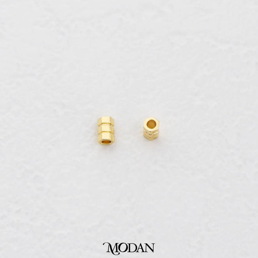 (10pcs) 4mm Double Ring Textured Tube Spacer Beads DIY Pembatas Manik Gelang/Kalung Tabung Hypoallergenic Gold Filled