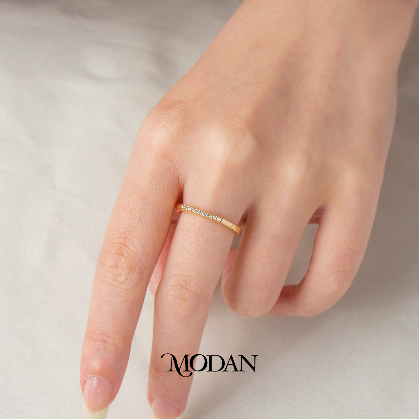 Minimalist Horizontal Bar Adjustable Ring Cincin Batang Permata Baris Simpel Hypoallergenic Gold Plated