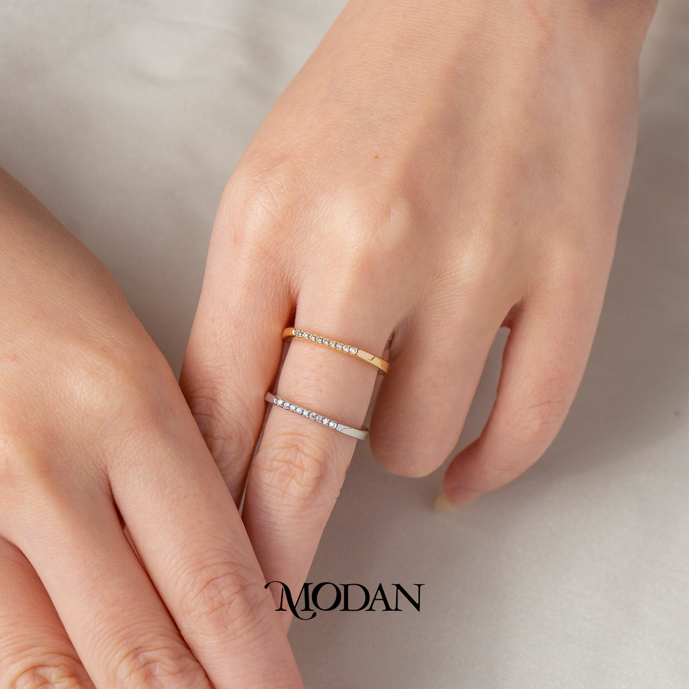 Minimalist Horizontal Bar Adjustable Ring Cincin Batang Permata Baris Simpel Hypoallergenic Gold Plated