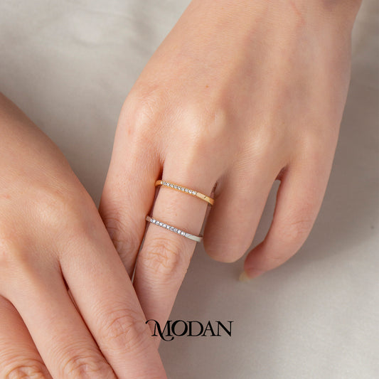 Minimalist Horizontal Bar Adjustable Ring Cincin Batang Permata Baris Simpel Hypoallergenic Gold Plated