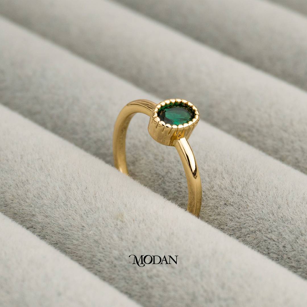 Vintage Emerald Green Oval Ring Cincin Oval Hijau Hypoallergenic Gold Plated