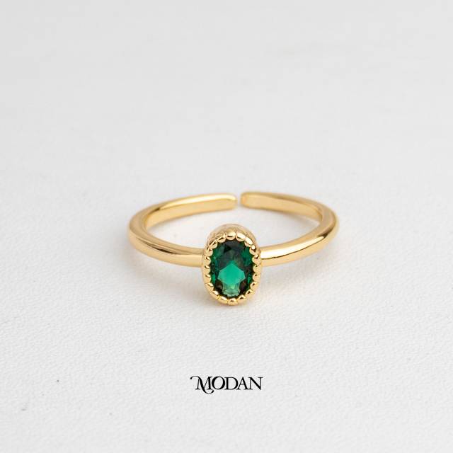Vintage Emerald Green Oval Ring Cincin Oval Hijau Hypoallergenic Gold Plated