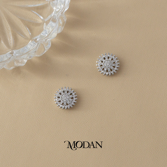 (12mm) Sparkling Round Circle Micro Pave Sunflower Stud Earrings Anting Tusuk Bunga Pesta Hypoallergenic Gold Plated