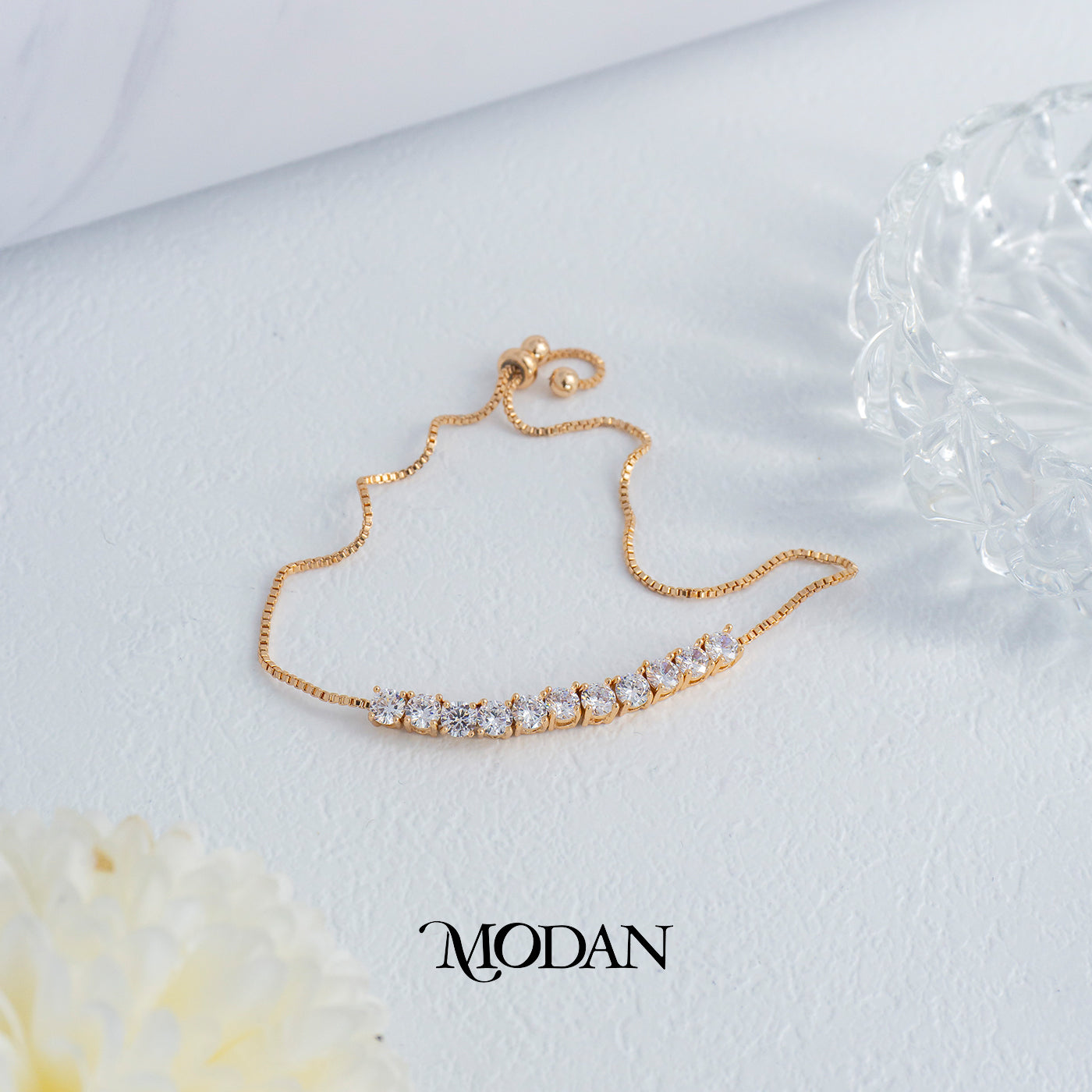 Rose Gold Clear Zirconia Round Tennis Adjustable Bracelet Gelang Serut Hypoallergenic Gold Plated