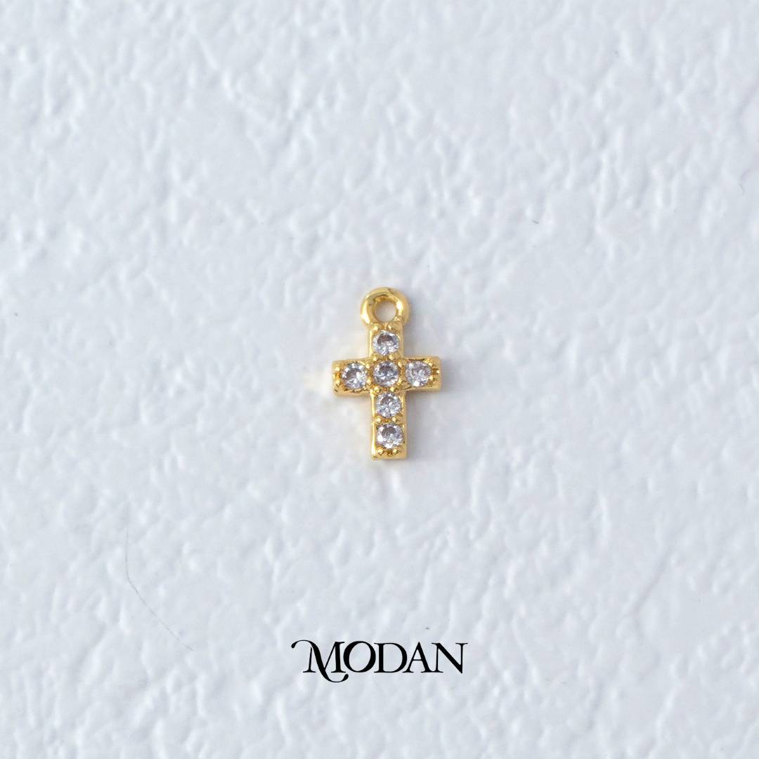 (8mm) Mini Micro Paved Religious Cross DIY Charm Liontin Salib Berlian Kecil Hypoallergenic Gold Filled