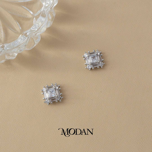 (11mm) Sparkling Cubic Square Stud Earrings Anting Tusuk Pesta Hypoallergenic Gold Plated