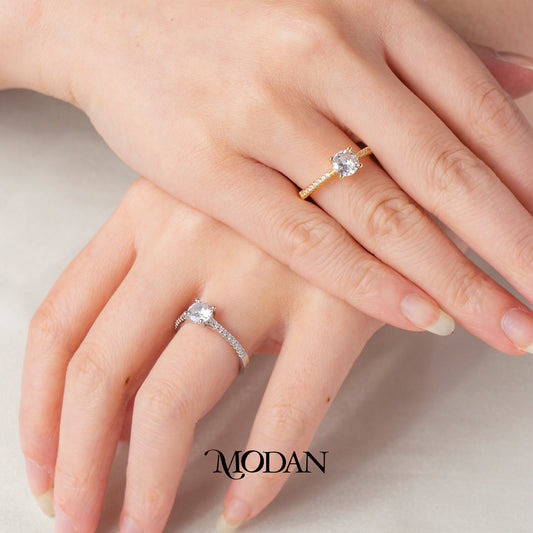 Classic Tapered Solitaire Adjustable Ring Cincin Mata Satu Mewah Ramping Hypoallergenic Gold Plated