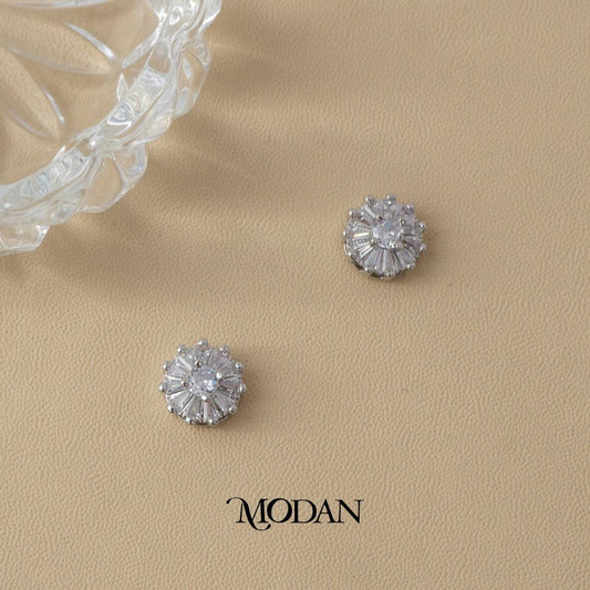 (11mm) Sparkling Round Flower Stud Earrings Anting Tusuk Pesta Hypoallergenic Gold Plated