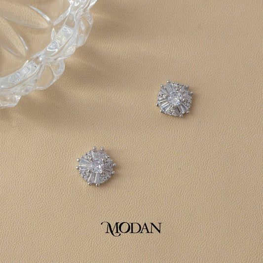 (11mm) Sparkling Round Cross Stud Earrings Anting Tusuk Pesta Hypoallergenic Gold Plated