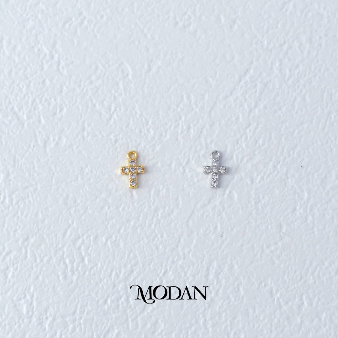 (8mm) Mini Micro Paved Religious Cross DIY Charm Liontin Salib Berlian Kecil Hypoallergenic Gold Filled