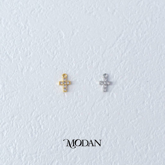 (8mm) Mini Micro Paved Religious Cross DIY Charm Liontin Salib Berlian Kecil Hypoallergenic Gold Filled