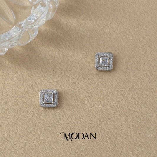 (9mm) Sparkling Zirconia Square Stud Earrings Anting Tusuk Persegi Hypoallergenic Gold Plated