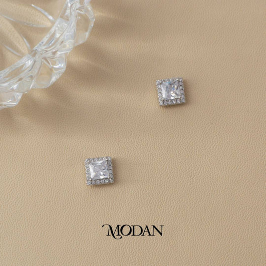 (8mm) Sparkling Zirconia Square Stud Earrings Anting Tusuk Persegi Hypoallergenic Gold Plated