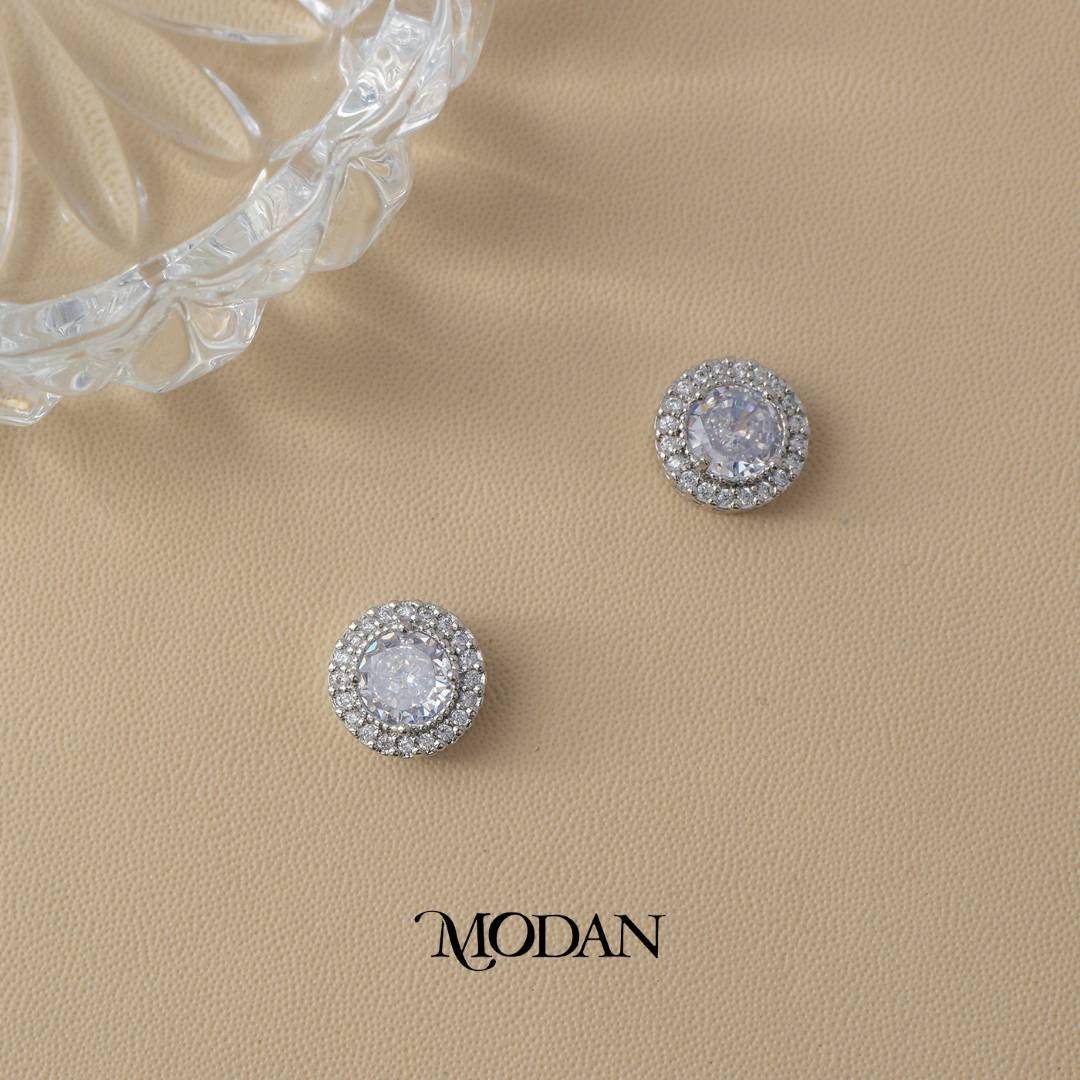 (12mm) Micro Pave Circle Solitaire Stud Earrings Anting Tusuk Lingkaran Hypoallergenic Gold Plated