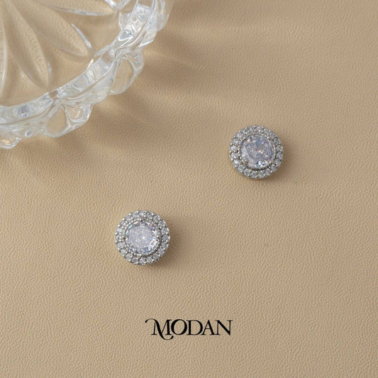 (12mm) Micro Pave Circle Solitaire Stud Earrings Anting Tusuk Lingkaran Hypoallergenic Gold Plated