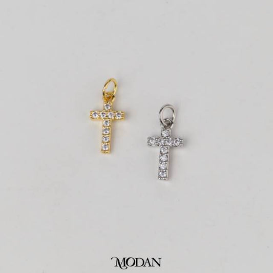 Simple Micro Paved Mini Cross DIY Charm Liontin Salib Berlian Kecil Hypoallergenic Gold Filled