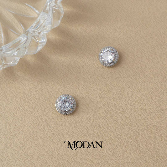 (9mm) Micro Pave Circle Stud Earrings Anting Tusuk Lingkaran Hypoallergenic Gold Plated