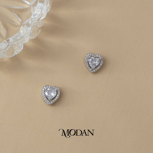 (11mm) Micro Paved Love Heart Stud Earrings Anting Tusuk Hati Hypoallergenic Gold Plated