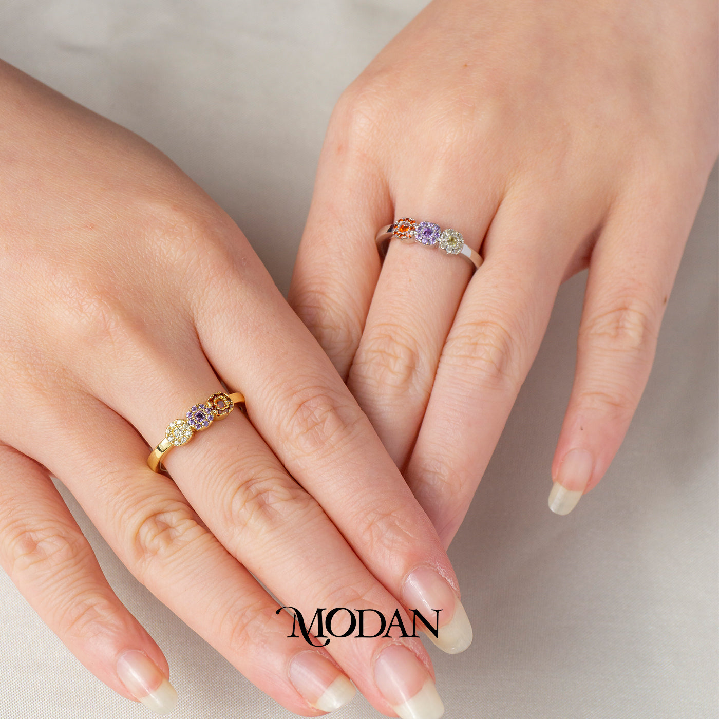 Dainty Tricolor Flower Adjustable Ring Cincin Tiga Bunga Warna Warni Hypoallergenic Gold Plated