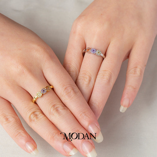 Dainty Tricolor Flower Adjustable Ring Cincin Tiga Bunga Warna Warni Hypoallergenic Gold Plated