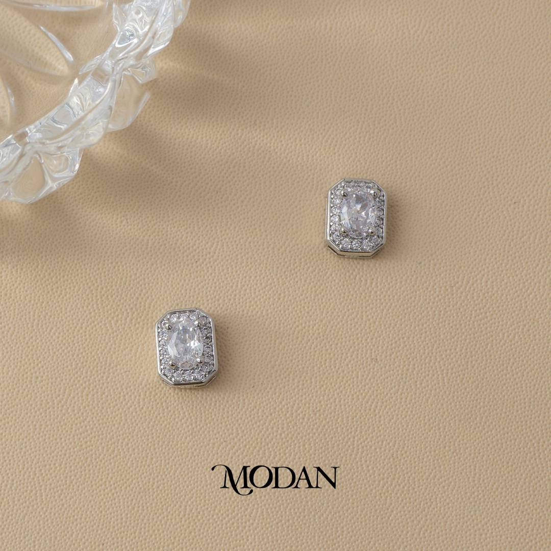 (10mm) Micro Paved Octagon Stud Earrings Anting Tusuk Hypoallergenic Gold Plated