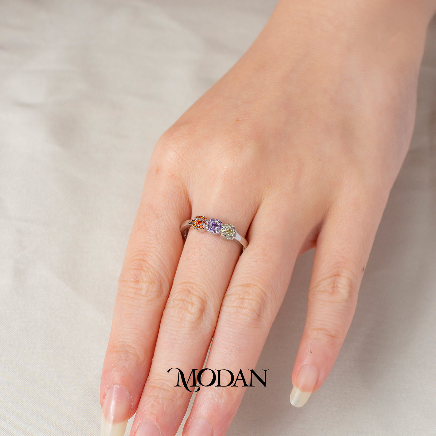 Dainty Tricolor Flower Adjustable Ring Cincin Tiga Bunga Warna Warni Hypoallergenic Gold Plated