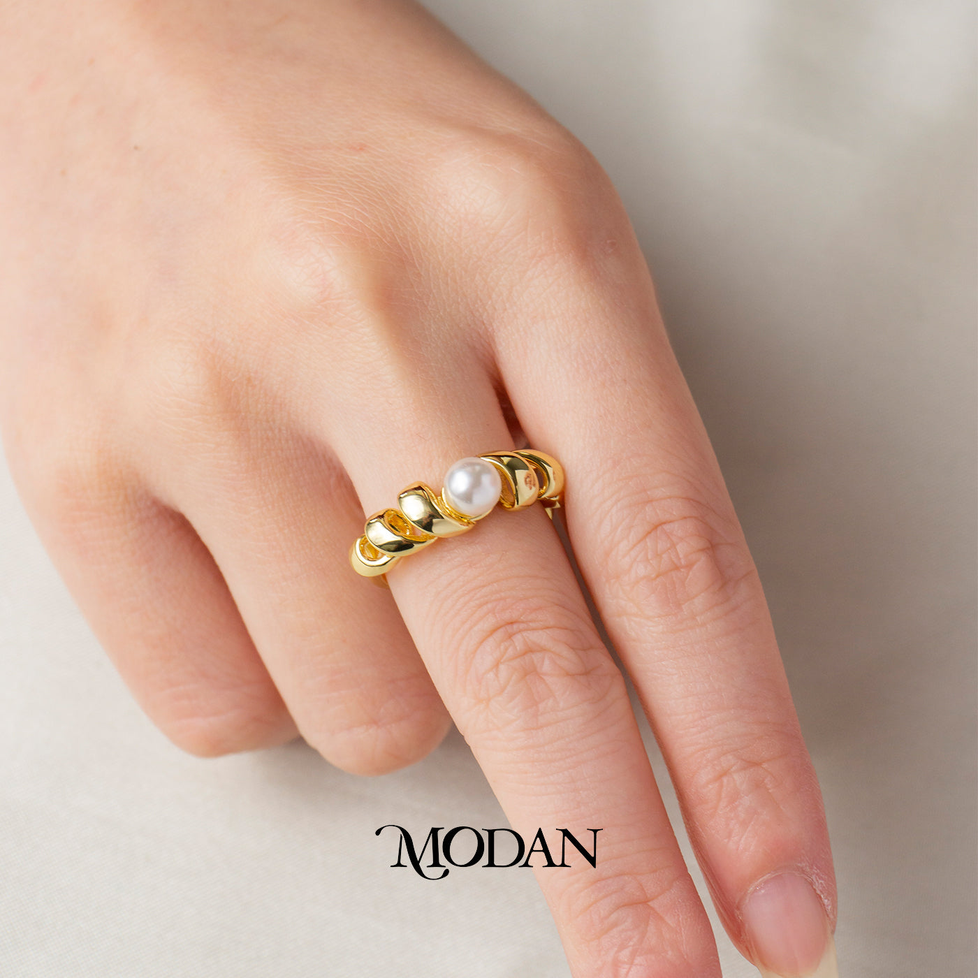 Vintage Pearl Twist Band Adjustable Ring Cincin Ulir Mutiara Hypoallergenic Gold Plated