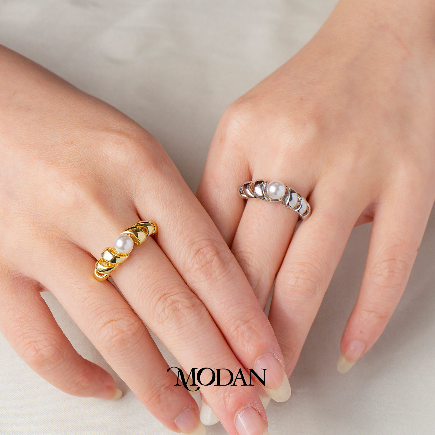 Vintage Pearl Twist Band Adjustable Ring Cincin Ulir Mutiara Hypoallergenic Gold Plated