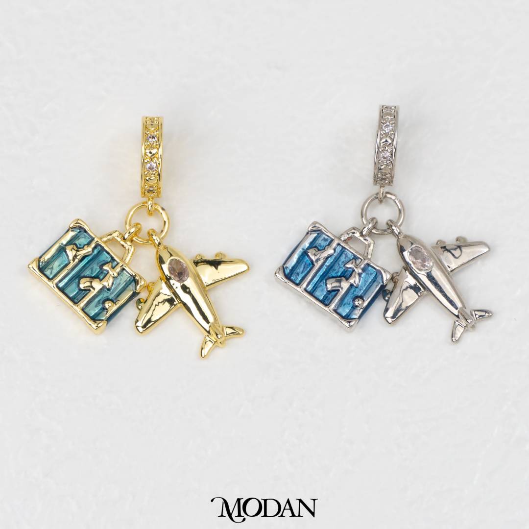 Blue Airplane Travel DIY Pendant Liontin Travel Hypoallergenic Gold Filled