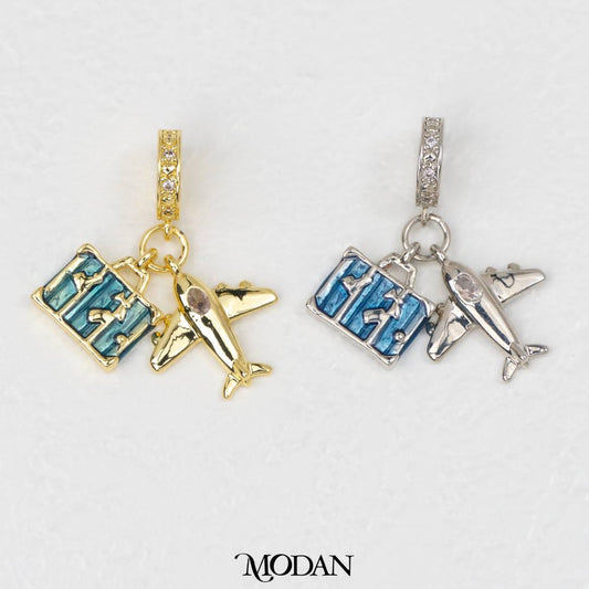 Blue Airplane Travel DIY Pendant Liontin Travel Hypoallergenic Gold Filled
