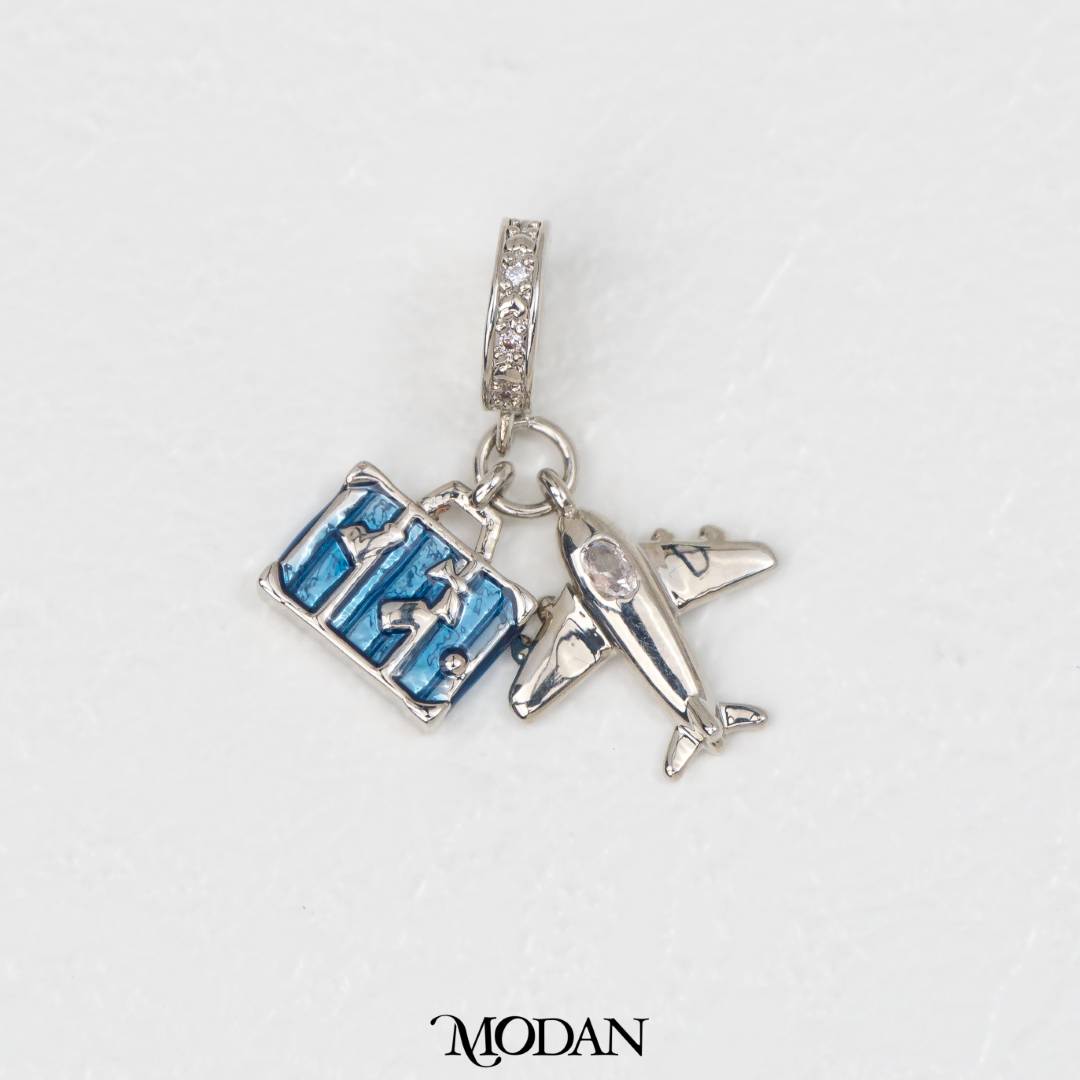 Blue Airplane Travel DIY Pendant Liontin Travel Hypoallergenic Gold Filled