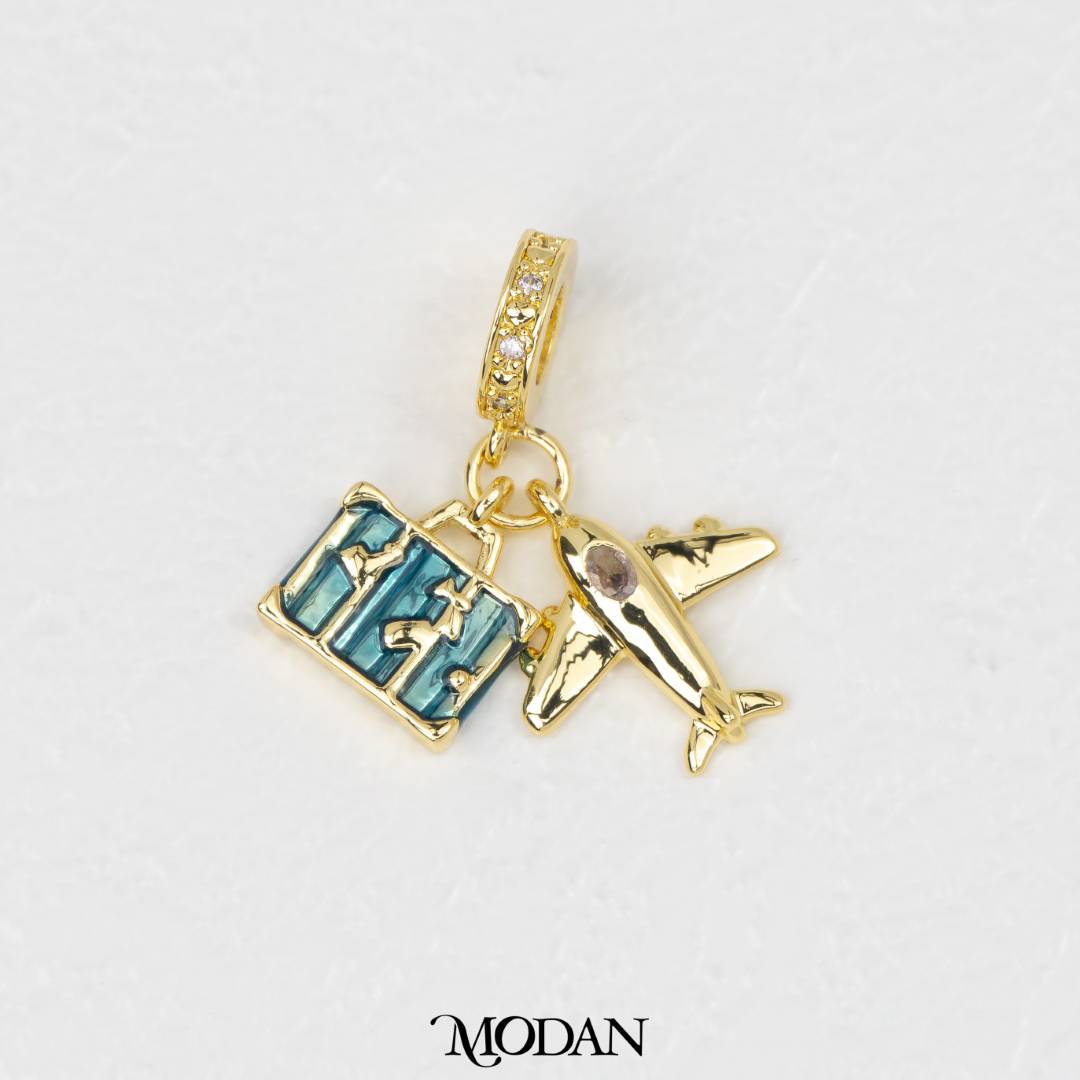 Blue Airplane Travel DIY Pendant Liontin Travel Hypoallergenic Gold Filled