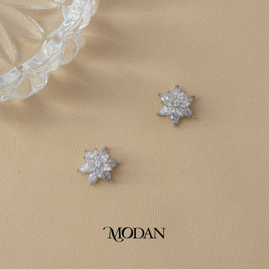 (14mm) Wedding Blooming Flower Zirconia Stud Earrings Anting Tusuk Bunga Pernikahan Hypoallergenic Gold Plated