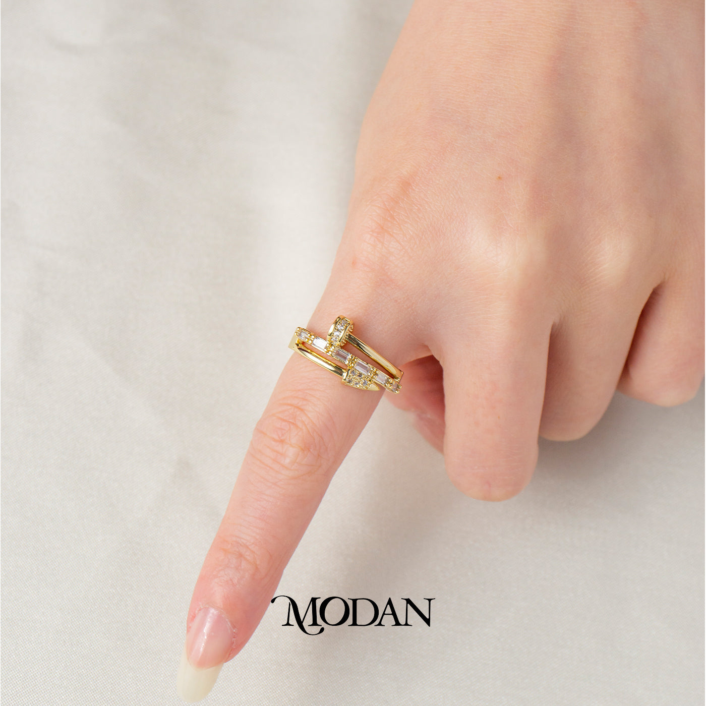 Double Layer Geometric Arrow Bypass Adjustable Ring Cincin Paku Dua Layer Hypoallergenic Gold Plated