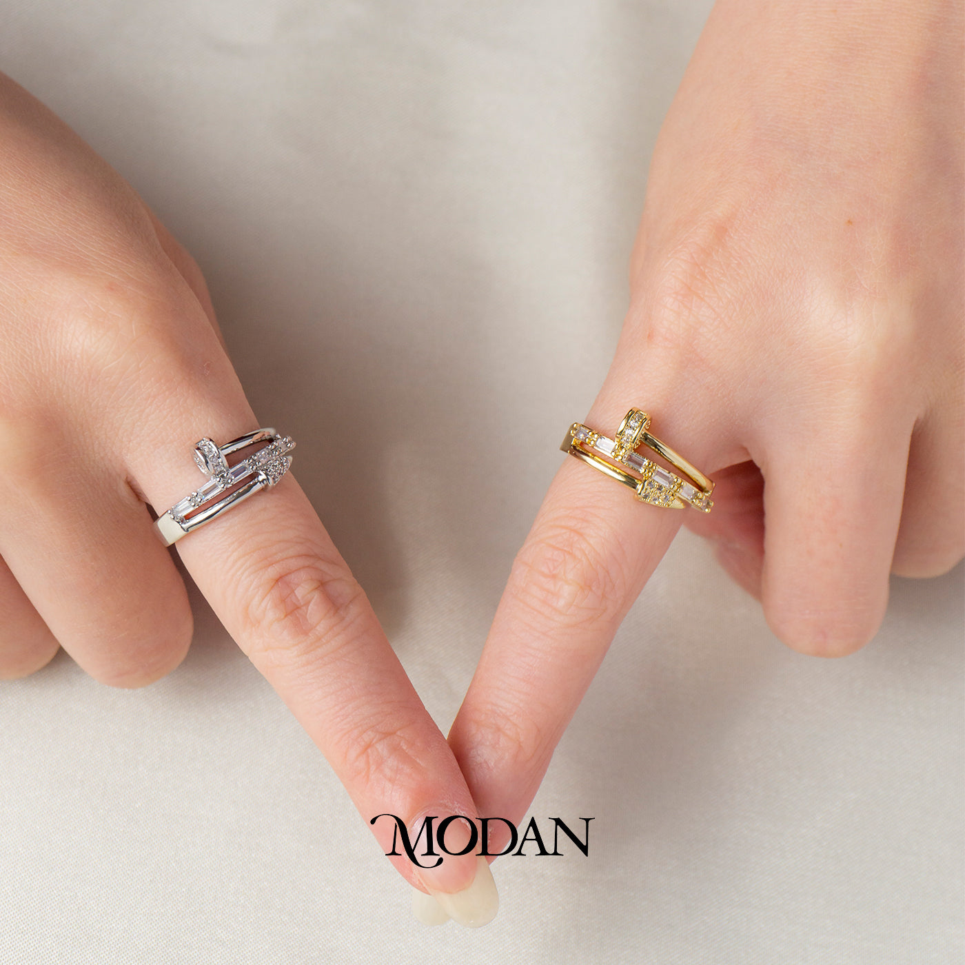 Double Layer Geometric Arrow Bypass Adjustable Ring Cincin Paku Dua Layer Hypoallergenic Gold Plated