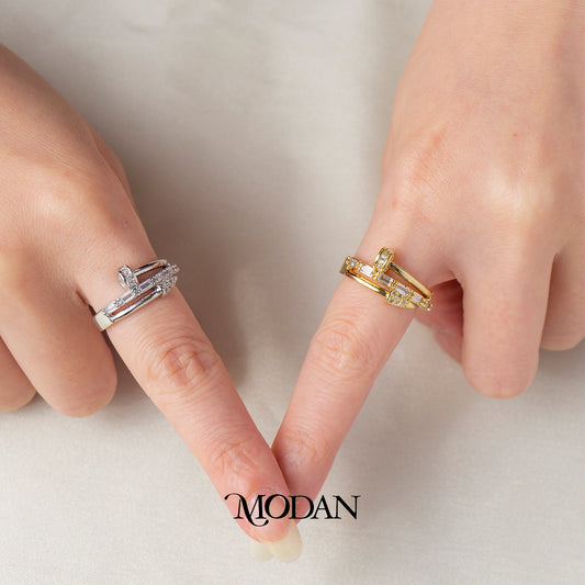 Double Layer Geometric Arrow Bypass Adjustable Ring Cincin Paku Dua Layer Hypoallergenic Gold Plated