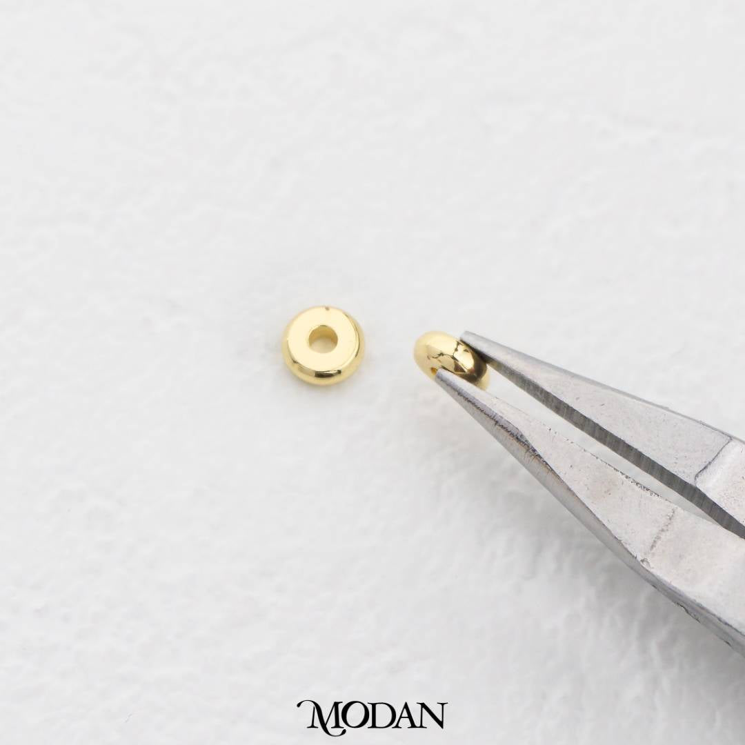 (10pcs) Flat Round Donut Spacer Beads DIY Pembatas Manik Gelang/Kalung Bentuk Donat Bulat Datar Hypoallergenic Gold Filled