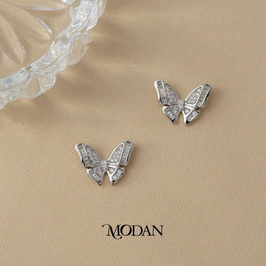 (13mm) Sparkling Baguette Butterfly Animal Stud Earrings Anting Tusuk Kupu - Kupu Hypoallergenic Gold Plated