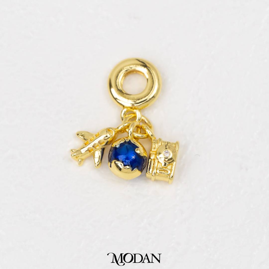 Mini Blue Adventure Travel DIY Pendant Liontin Travel Hypoallergenic Gold Filled