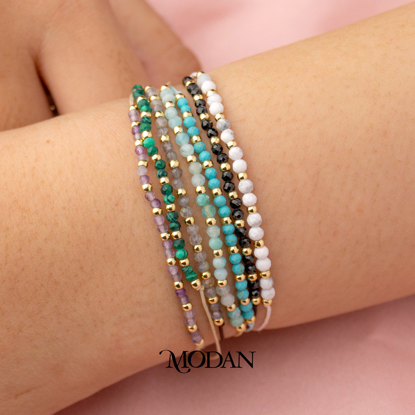 Colorful Natural Gemstone Friendship Adjustable Bracelet Gelang Manik Hypoallergenic Gold Filled