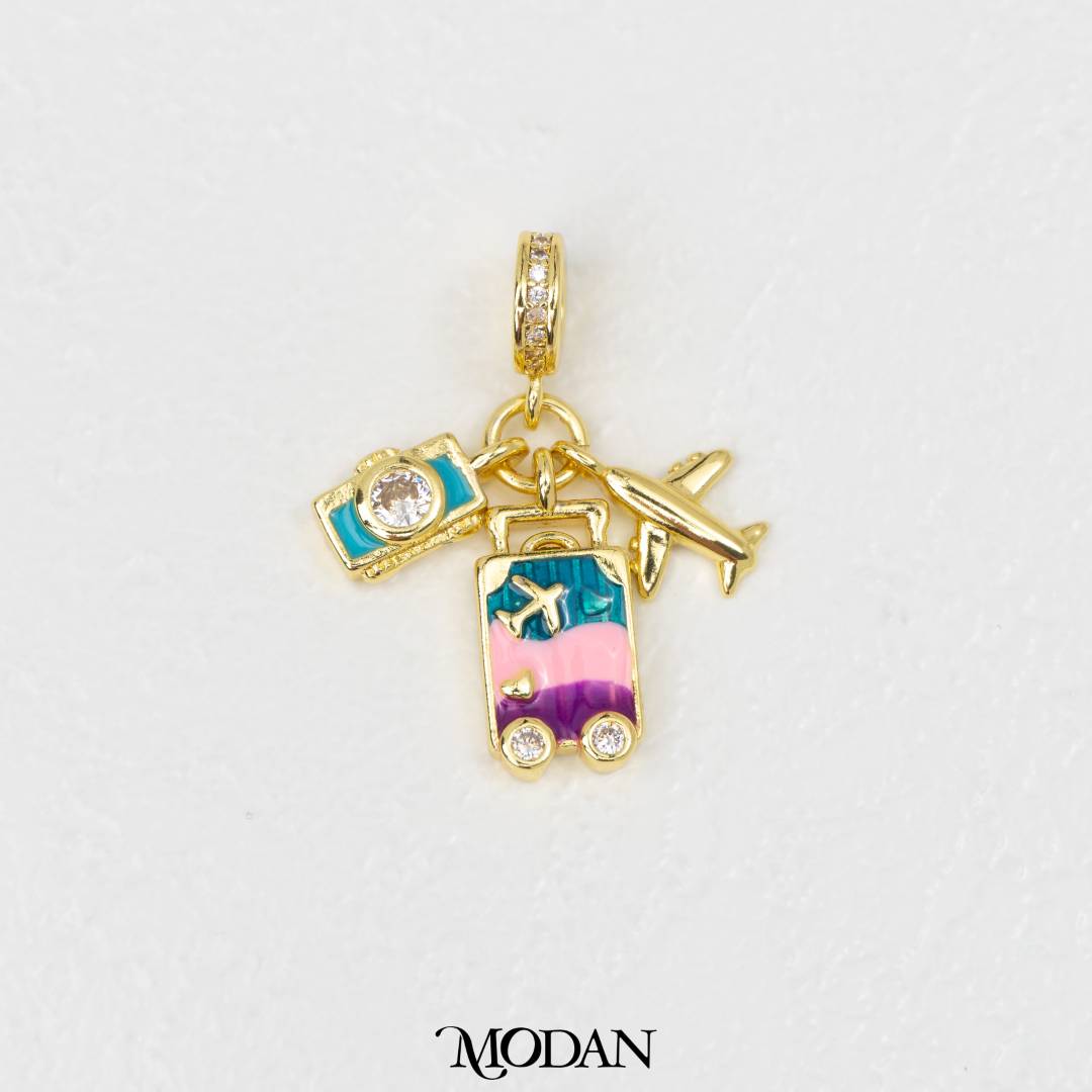 Colorful Adventure Suitcase Travel DIY Pendant Liontin Travel Hypoallergenic Gold Filled