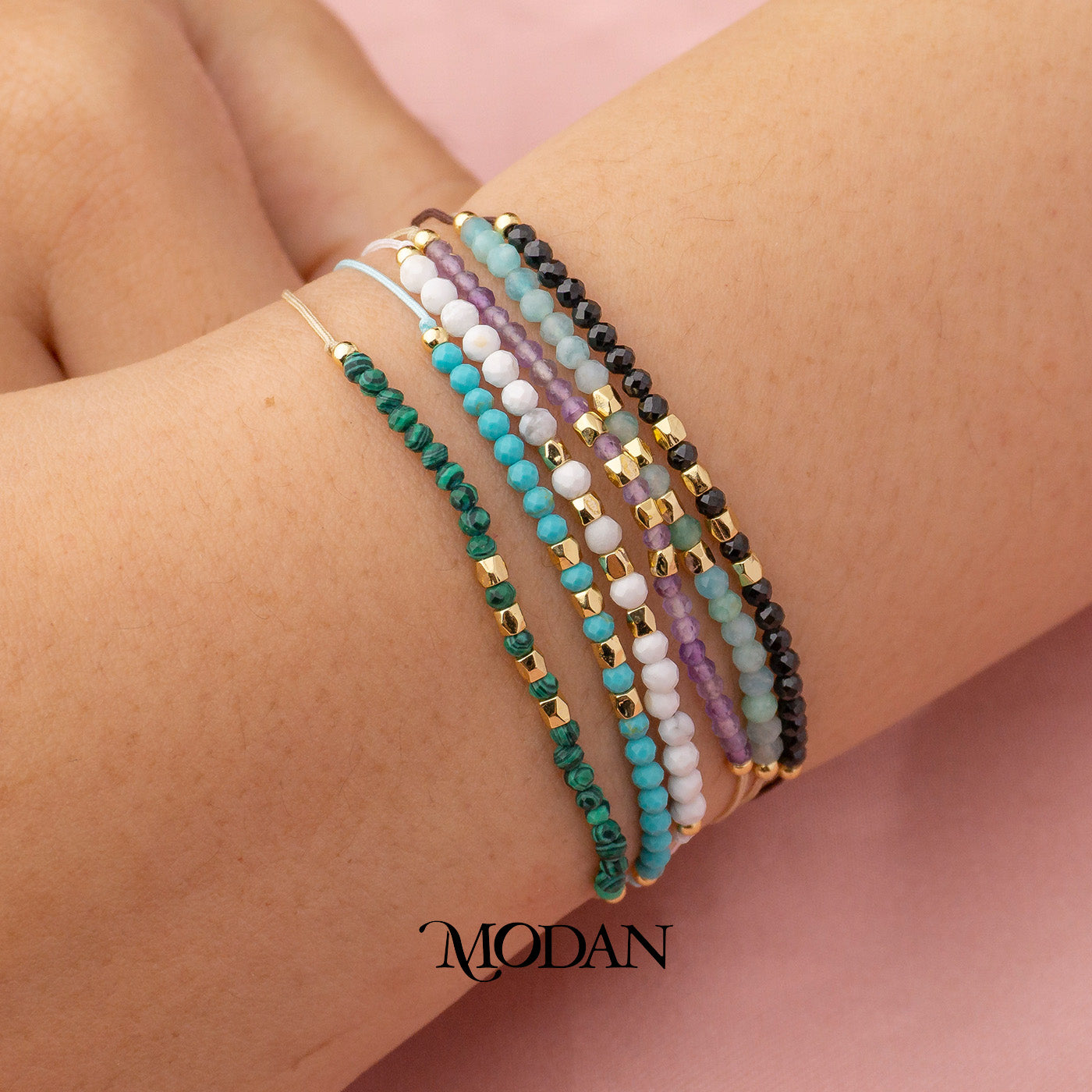 (2.2mm) Mix Faceted Colorful Natural Gemstone Friendship Adjustable Bracelet Gelang Manik Hypoallergenic Gold Filled